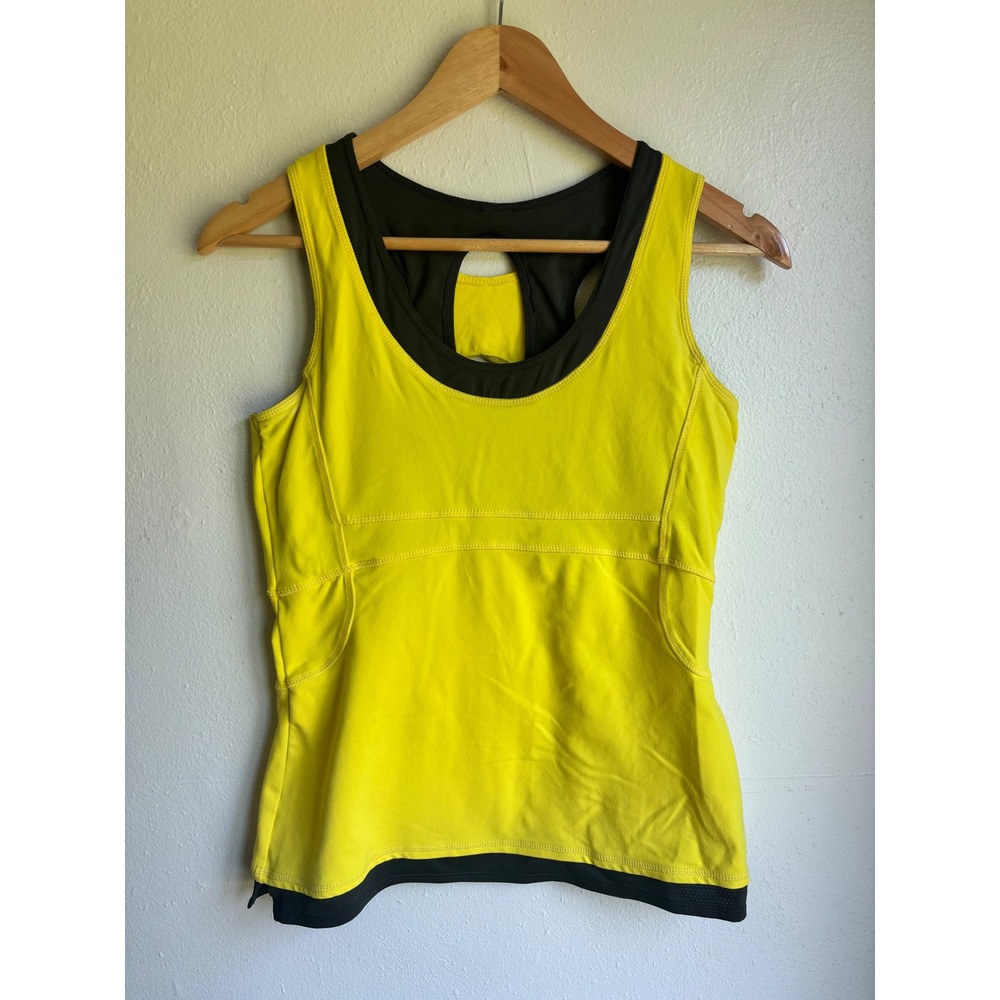 Kyodan Women Neon Yellow Charcoal Grey Built-in Bra Racerback Active Tank Top